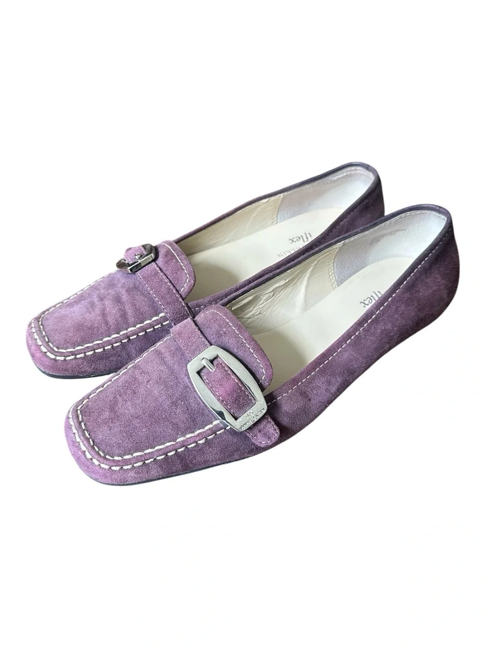 AK Anne Klein iFlex Purple Suede Buckle Loafers Flats 8.5W